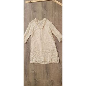 Via Signoria Women's Shift 100% Linen‎ Boho Lace Knee Length Tunic Size Small